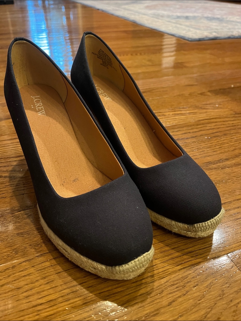 J. Crew Black Canvas Espadrille Wedge Pumps
